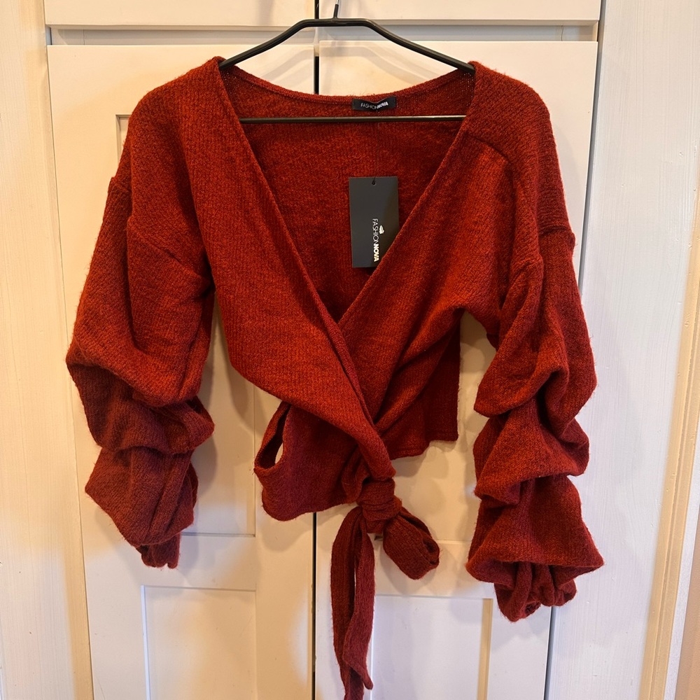 NWT Fashion Nova Deep Rust Red Wrap Sweater